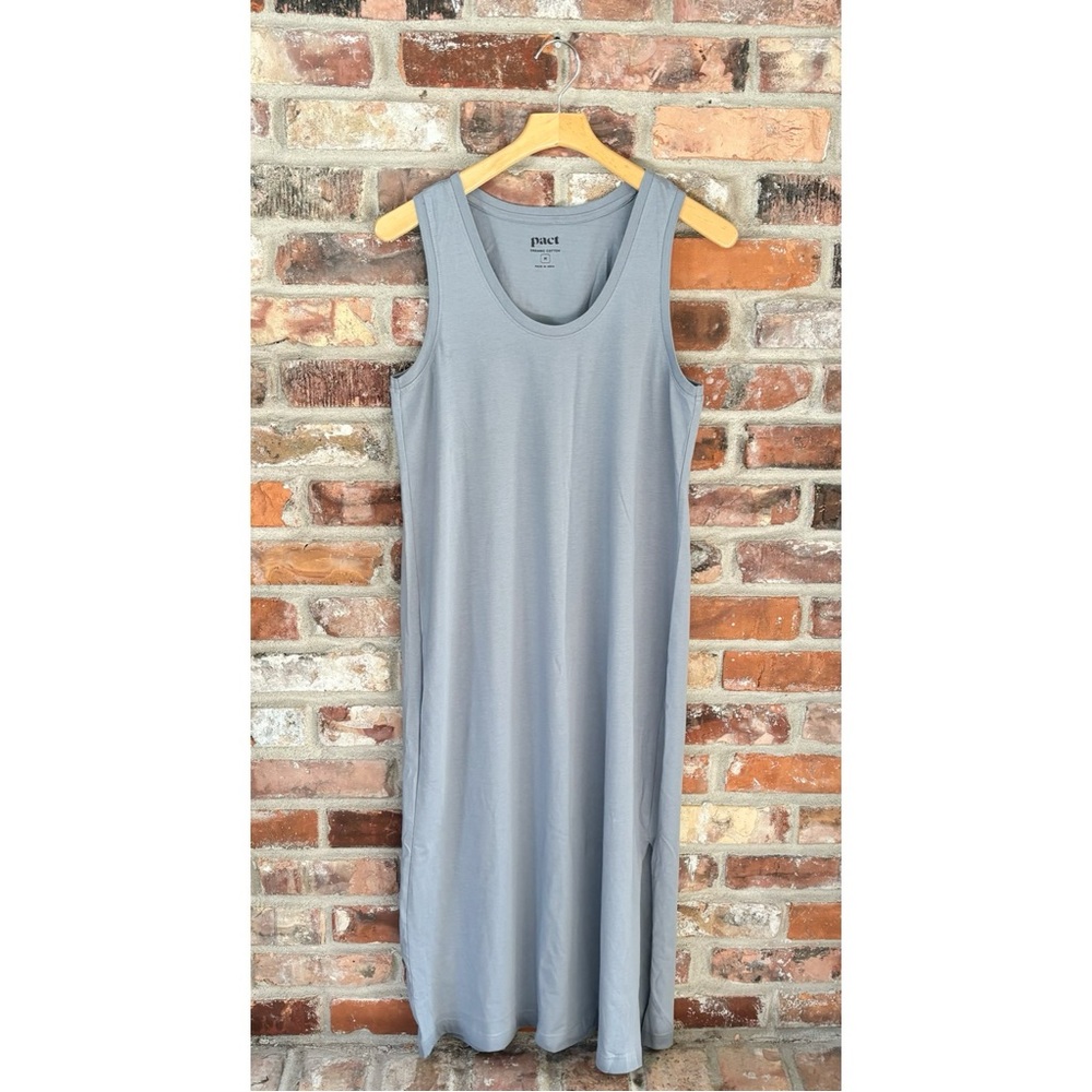 Pact Blue Organic Cotton Tank Midi Dress, M